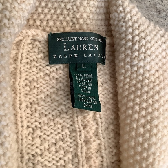 Ralph Lauren Exclusive Hand Knit Wool Knit Sweater - Cream Size Large Collared - Picture 5 of 8